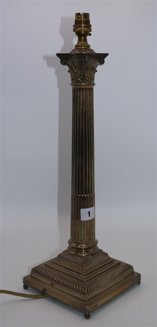 Edwardian silver corinthian column table lamp